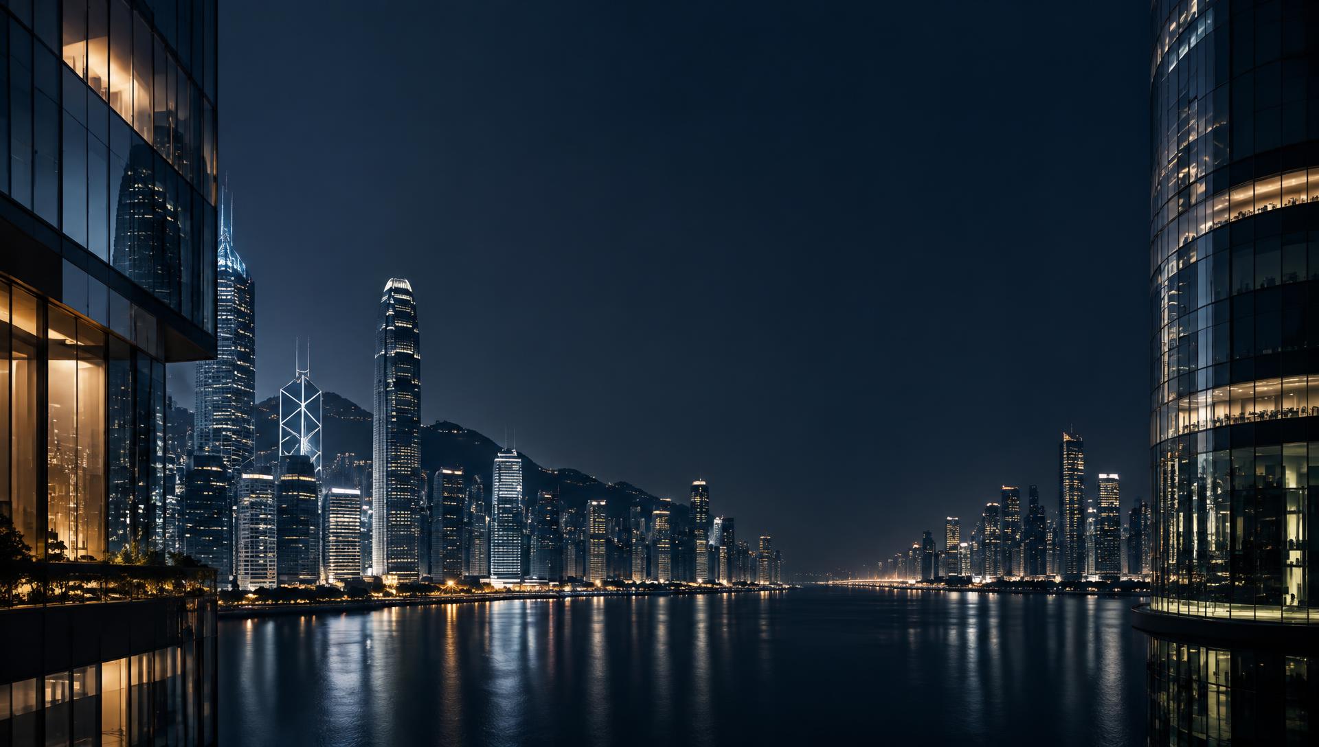 Financial district waterfront at night
